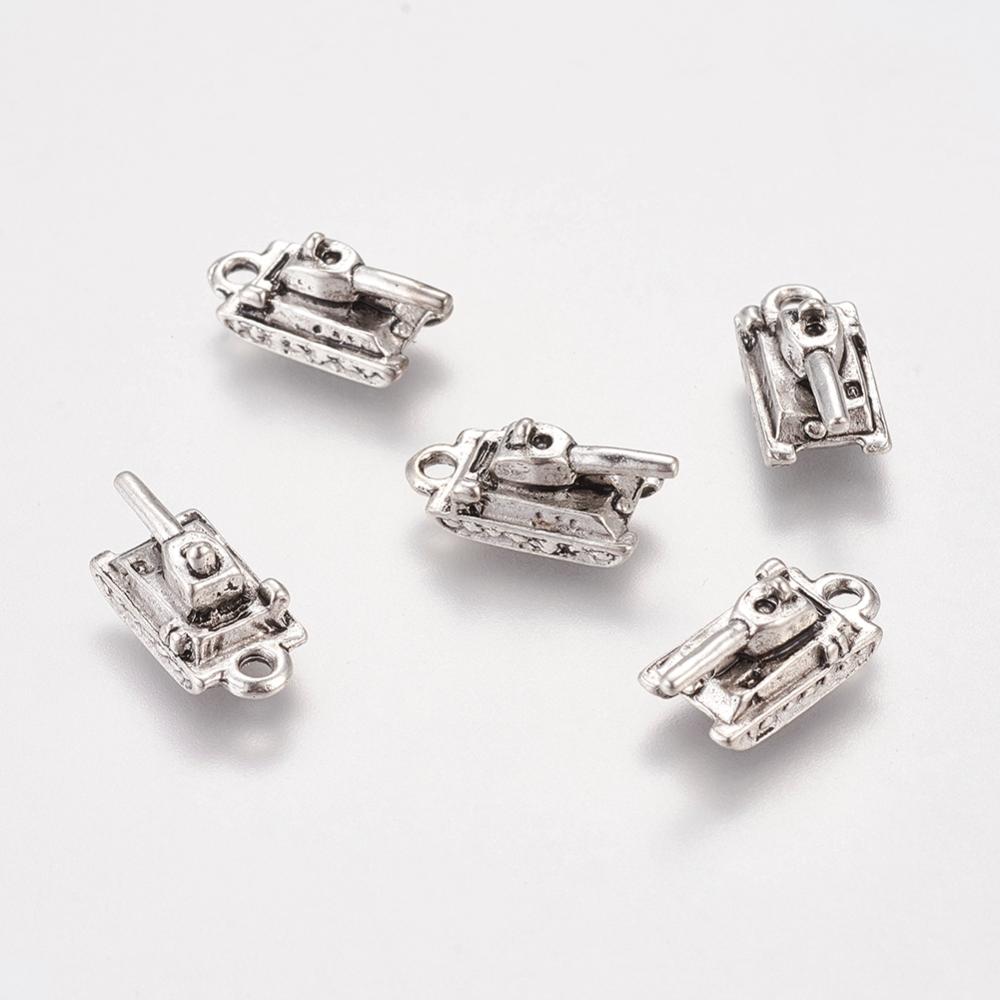 PandaHall Tibetan Style Pendants, Lead Free & Cadmium Free, Tank, Antique Silver, 17x8x7mm, Hole: 2mm Alloy Vehicle