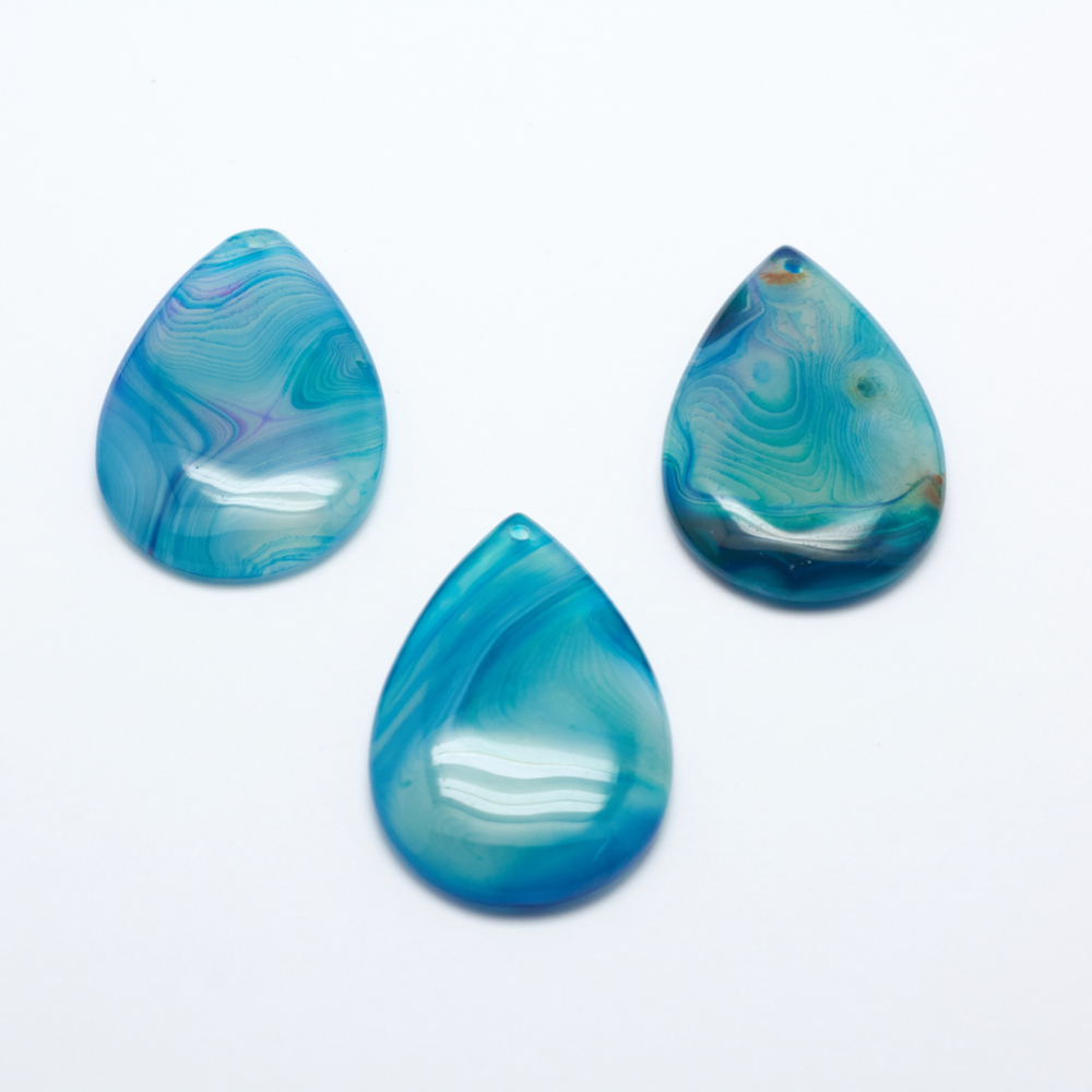 PandaHall Natural Agate Pendants, Dyed, dROP, SkyBlue, 41~43x24~28.5x6mm, Hole: 2mm Agate Drop Blue