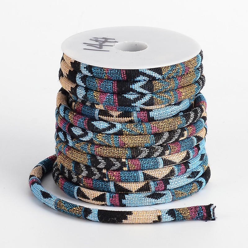 PandaHall Ethnic Cord Polyester Cords, Colorful, 7x5mm, 10yards/roll Polyester