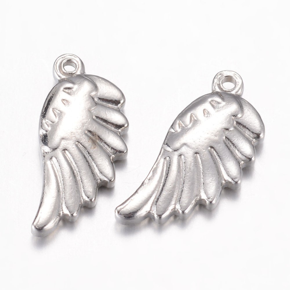 PandaHall 304 Stainless Steel Pendants, Wing, Stainless Steel Color, 20x9x3.3mm, Hole: 1mm Stainless Steel Wing