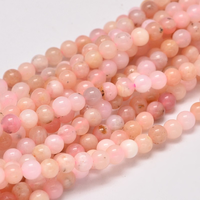 PandaHall Round Natural Pink Opal Bead Strands, 4mm, Hole: 1mm; about 98pcs/strand, 15.5" Pink Opal Round