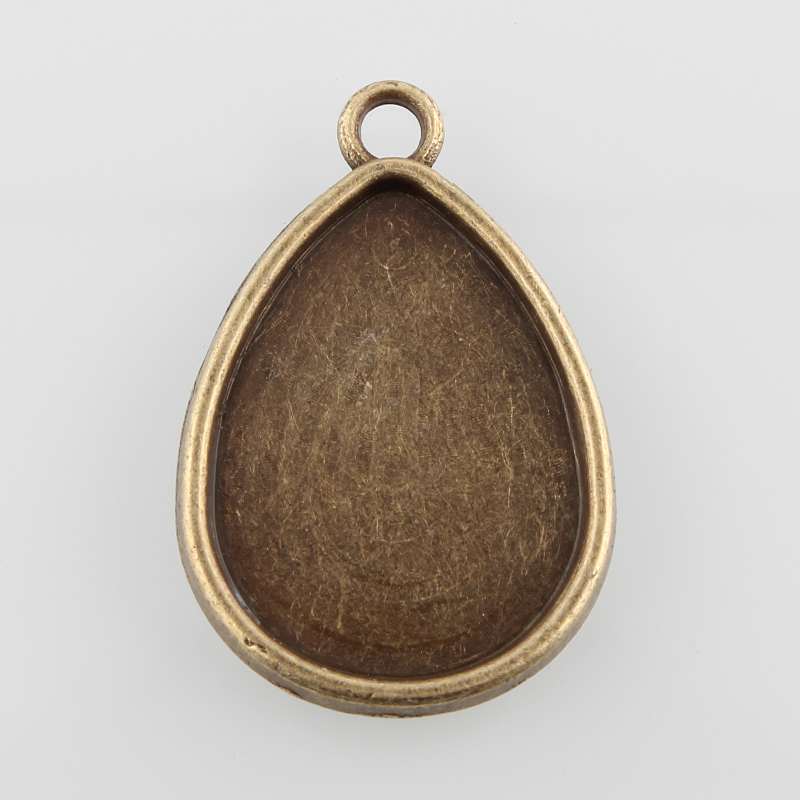 PandaHall Flat Drop Alloy Pendant Cabochon Settings, Nickel Free, Antique Bronze, Tray: 25x18mm; 32.5x22x2mm, Hole: 2mm; about 263pcs/kg...