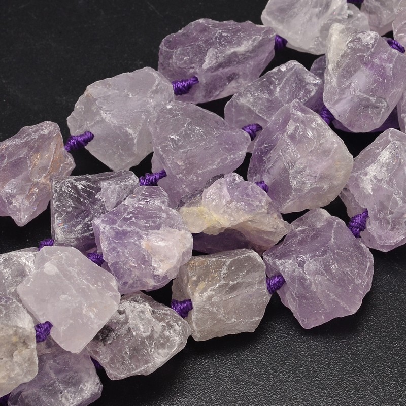PandaHall Nuggets Natural Amethyst Bead Strands, Lilac, 16~28x9~20x10~25mm, Hole: 1mm; about 16~17pcs/strand, 15.5" Amethyst Nuggets Purple