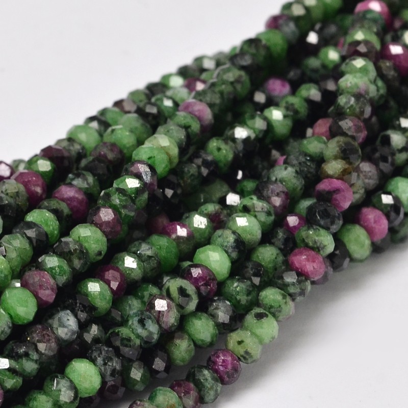 PandaHall Faceted Rondelle Grade AA Natural Ruby in Zoisite Bead Strands, 4x3mm, Hole: 1mm; about 156pcs/strand, 15.5" Ruby in Zoisite...