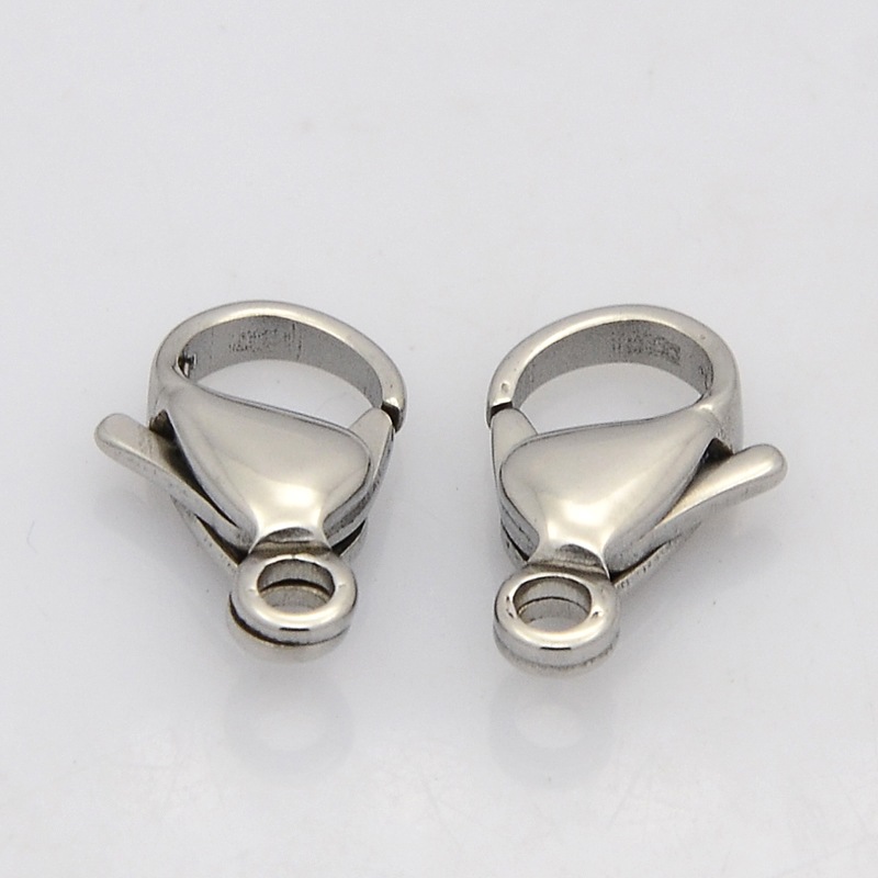 PandaHall 304 Stainless Steel Lobster Claw Clasps, Stainless Steel Color, 13x8x4mm, Hole: 1.5mm Stainless Steel Others