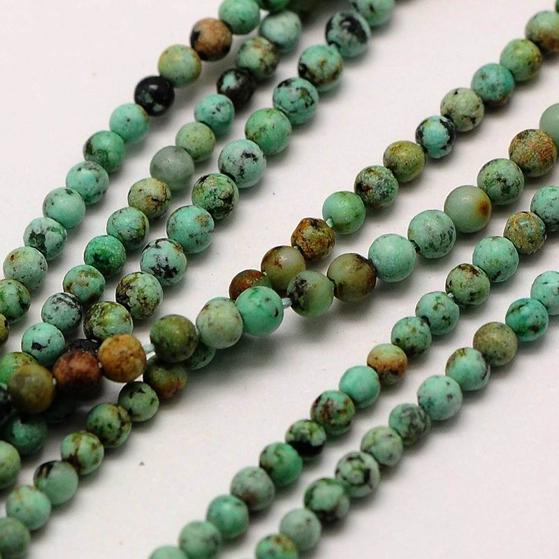 PandaHall Natural African Turquoise Bead Strands, Round,  3mm, Hole: 0.8mm; about 126pcs/strand, 16" African Turquoise Round