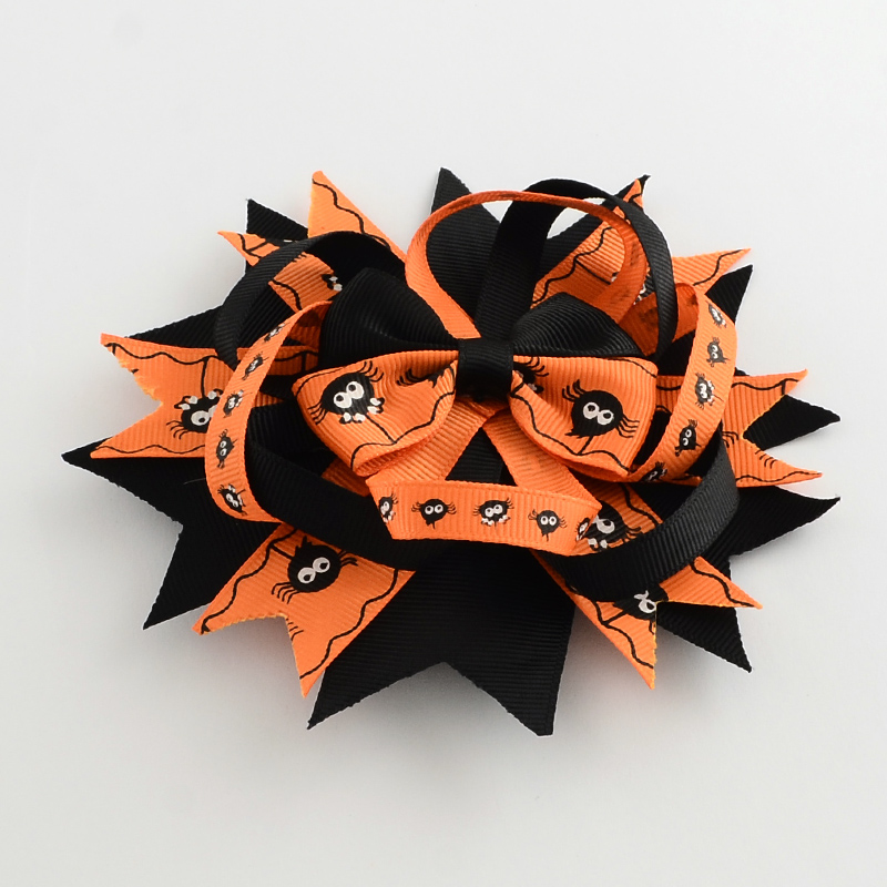 PandaHall Halloween Grosgrain Bowknot Alligator Hair Clips, with Iron Clips, Platinum, DarkOrange, 135x135mm Polyester Orange