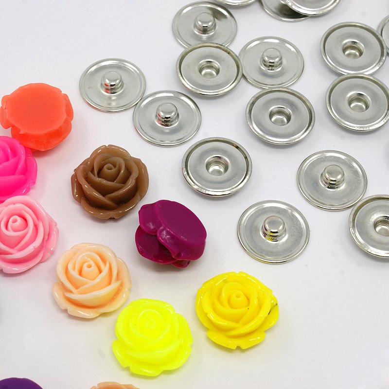 PandaHall DIY Snap Button Making, Mixed Flower Resin Cabochons and Brass Snap Buttons, Platinum, Button: 18x4mm; Knob: 6mm; Cabochon...