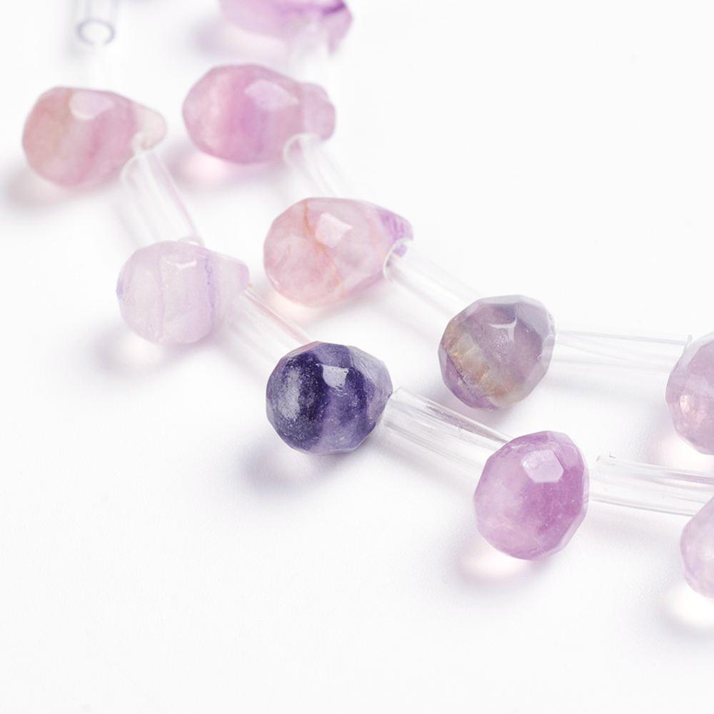 PandaHall Natural Fluorite Beads Strands, Drop, Faceted, 9x6mm, Hole: 1mm; about 38~44pcs/strand, 16.1"~18.1"(41~46cm) Fluorite Drop