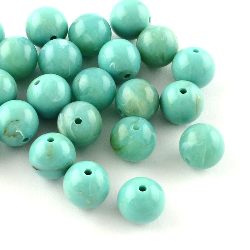 PandaHall Round Imitation Gemstone Acrylic Beads, Turquoise, 6mm, Hole: 2mm Acrylic Round Green