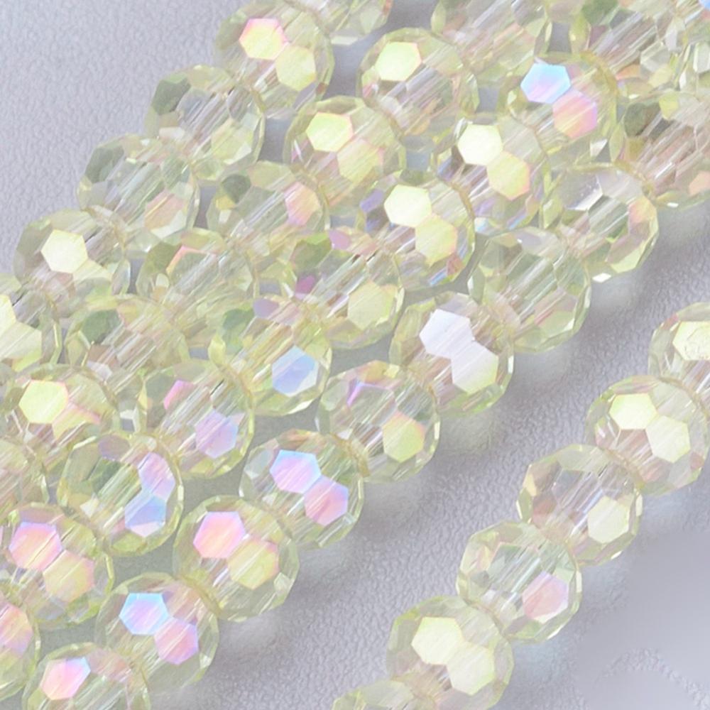 PandaHall Electroplate Glass Beads Strands, AB Color Plated, Faceted Round, Beige, 3mm, Hole: 1mm, about 100pcs/strand, 11.5" Round Yellow