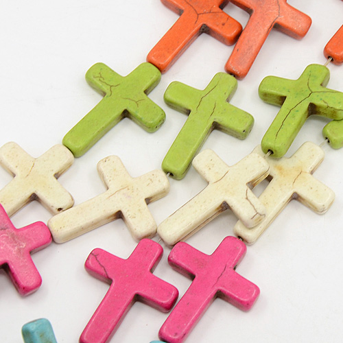 PandaHall Natural Howlite Beads Strands, Cross Beads for Bracelet Design, Dyed, Mixed Color, 40x30x6mm, Hole: 1mm; 10pcs/strand, 15.75"...