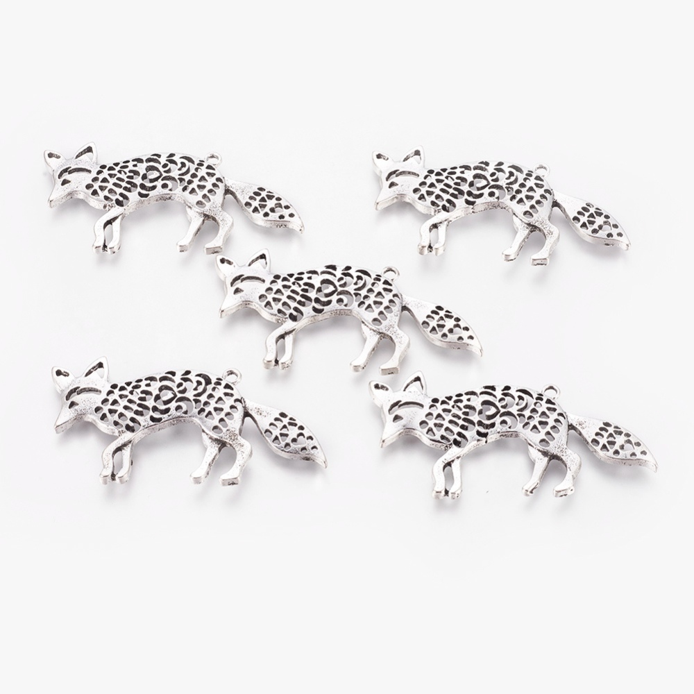 PandaHall Tibetan Style Pendants, Lead Free & Nickel Free, Fox, Antique Silver, 33x64x3mm, Hole: 2mm Alloy Fox