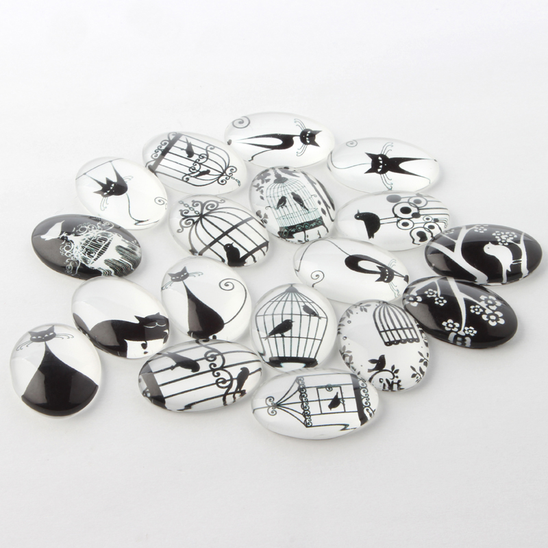 PandaHall Black and White Theme Ornaments Decorations Glass Oval Flatback Cabochons, Mixed Color, 25x18x6mm Glass Oval Multicolor