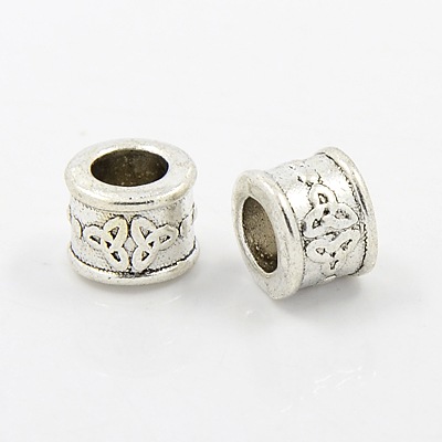 PandaHall Large Hole Beads, Tibetan Style European Beads, Lead Free and Cadmium Free, Column with Trinity Knot, Antique Silver, 10mm in...
