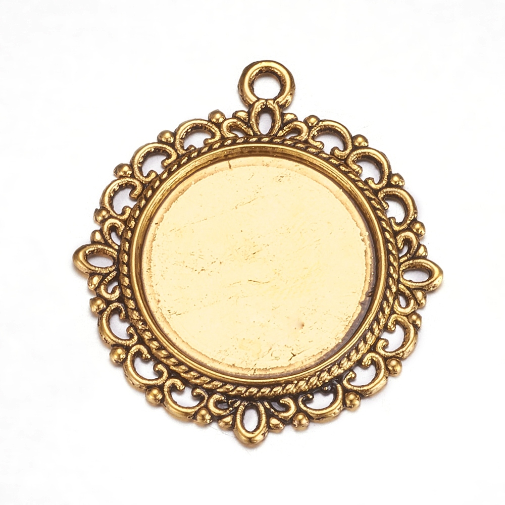 PandaHall Zinc Alloy Pendant Settings for Cabochon & Rhinestone, DIY for Jewelry Making, Lead Free & Cadmium Free & Nickel Free, Flat Round...