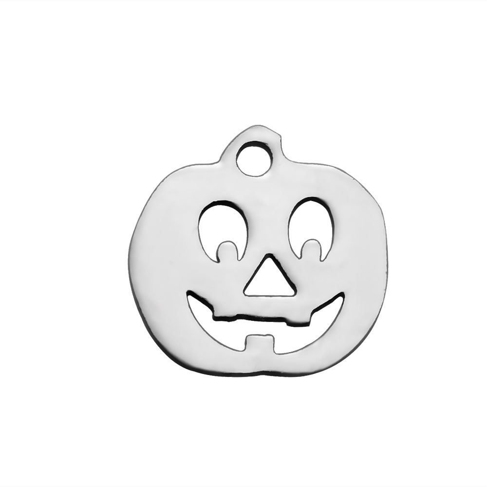 PandaHall 304 Stainless Steel Charms, Halloween, Pumpkin, Stainless Steel Color, 12x12x1mm, Hole: 1.5mm Stainless Steel Pumpkin