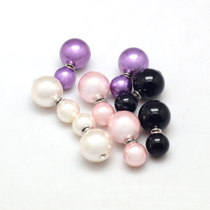 PandaHall ABS Pearl Rhinestone Double Faced Ball Ear Studs, with Steel Pin, Mixed Color, 26x14mm; Pin: 0.5mm Pearl Multicolor