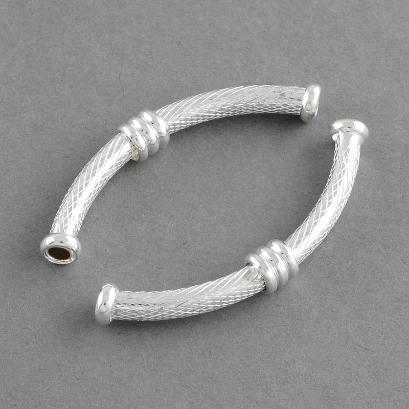 PandaHall Brass Curved Tube Beads, Silver, 46x5.5mm, Hole: 3.5mm Brass Tube