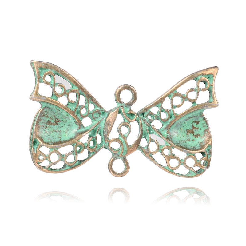 PandaHall Bowknot Alloy Links, Nickel Free, Antique Bronze & Green Patina, 16x28x3mm, Hole: 2mm Alloy Bowknot