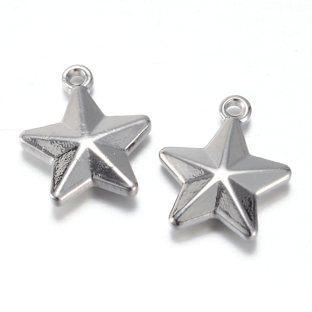 PandaHall 304 Stainless Steel Charms, Star, Stainless Steel Color, 15x13x3.5mm, Hole: 1.5mm Stainless Steel Star