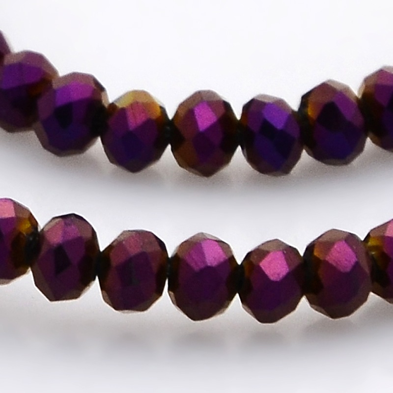 PandaHall Full Plated Faceted Rondelle Glass Beads Strands, Purple Plated, 3.5x2.5mm, Hole: 1mm; about 100pcs/strand, 10" Glass Rondelle