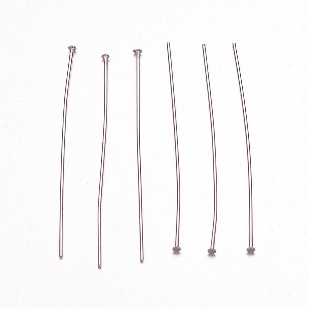 PandaHall 304 Stainless Steel Head Pins, Stainless Steel Color, 12x0.5mm Stainless Steel
