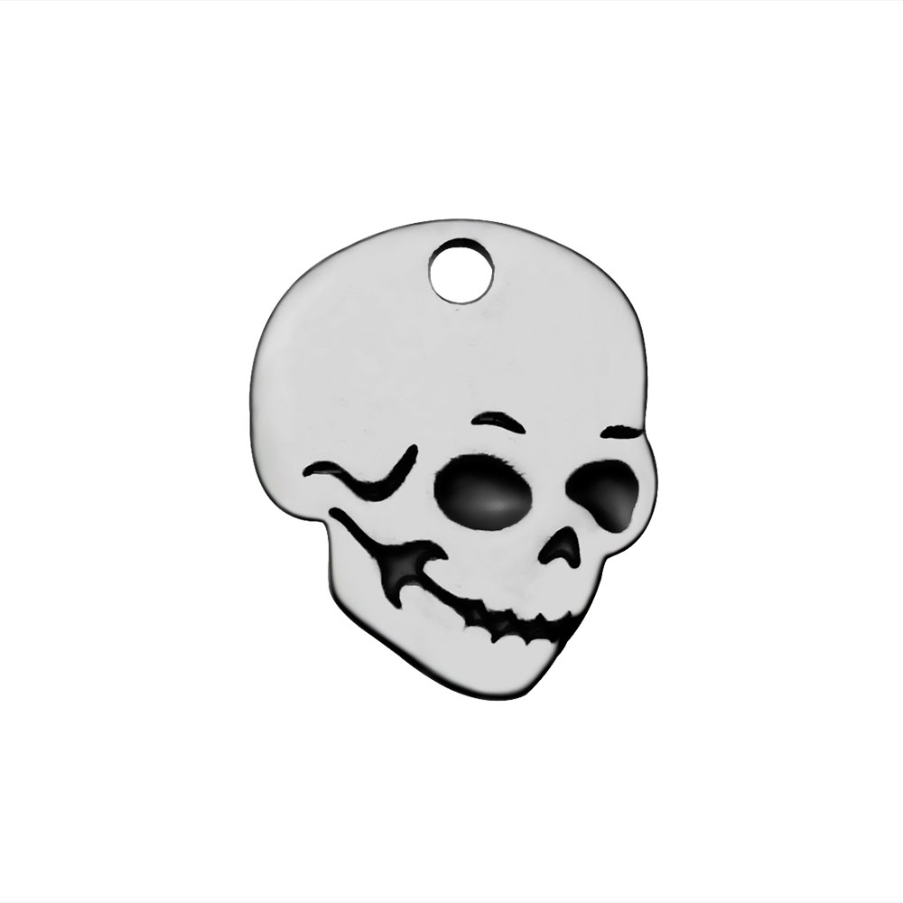 PandaHall 304 Stainless Steel Enamel Charms, Skull, Black, 12x10x1.2mm, Hole: 1mm Stainless Steel+Enamel Skull Black