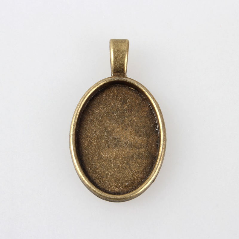 PandaHall Vintage Tibetan Style Alloy Pendant Cabochon Bezel Settings, Nickel Free, Antique Bronze, Oval Tray: 25x18mm; 37x21x3mm, Hole...