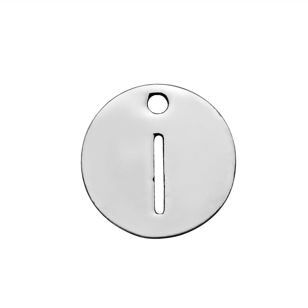PandaHall 304 Stainless Steel Charms, Flat Round with Letter, Stainless Steel Color, Letter.I, 12x1mm, Hole: 1.5mm Stainless Steel Flat...