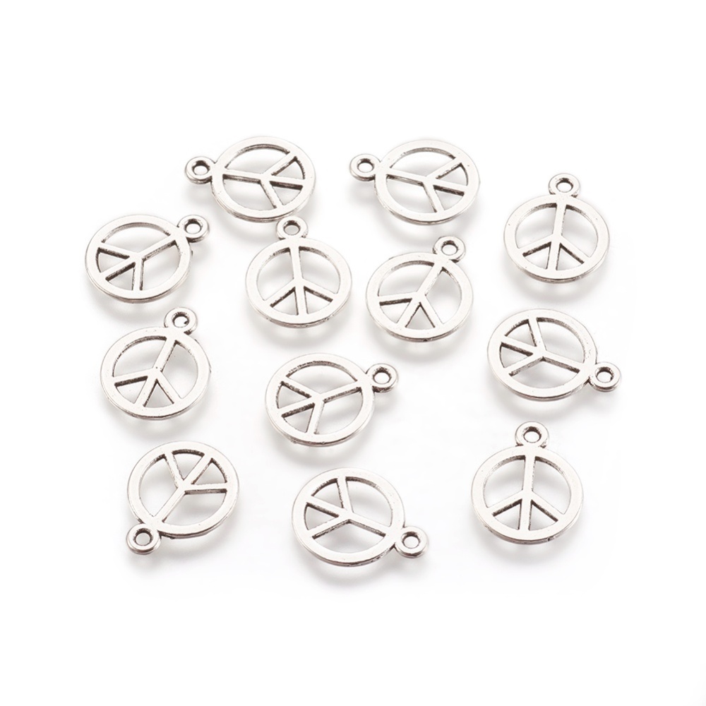PandaHall Tibetan Style Pendants, Lead Free, Cadmium Free and Nickel Free, Peace Sign, Antique Silver, 13mm in diameter, 1mm thick, hole...