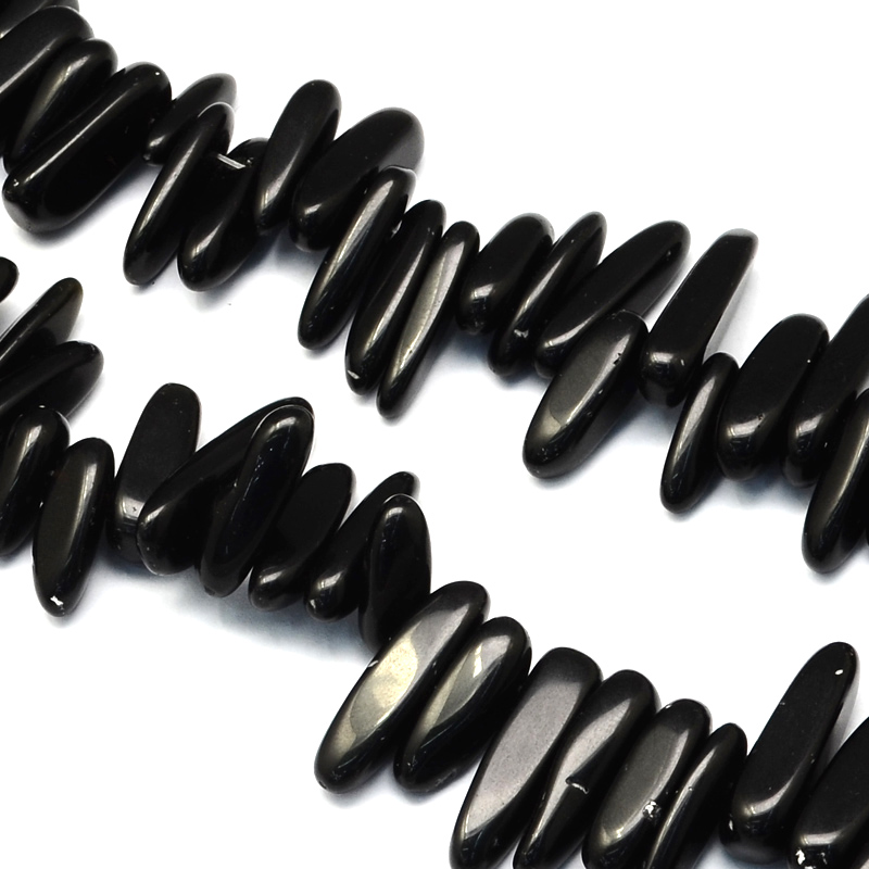 PandaHall Natural Black Stone Bead Strands, Chip, 13~22x6~9x4~9mm, Hole: 1mm; about 60pcs/strand, 15.7" Black Stone Chip