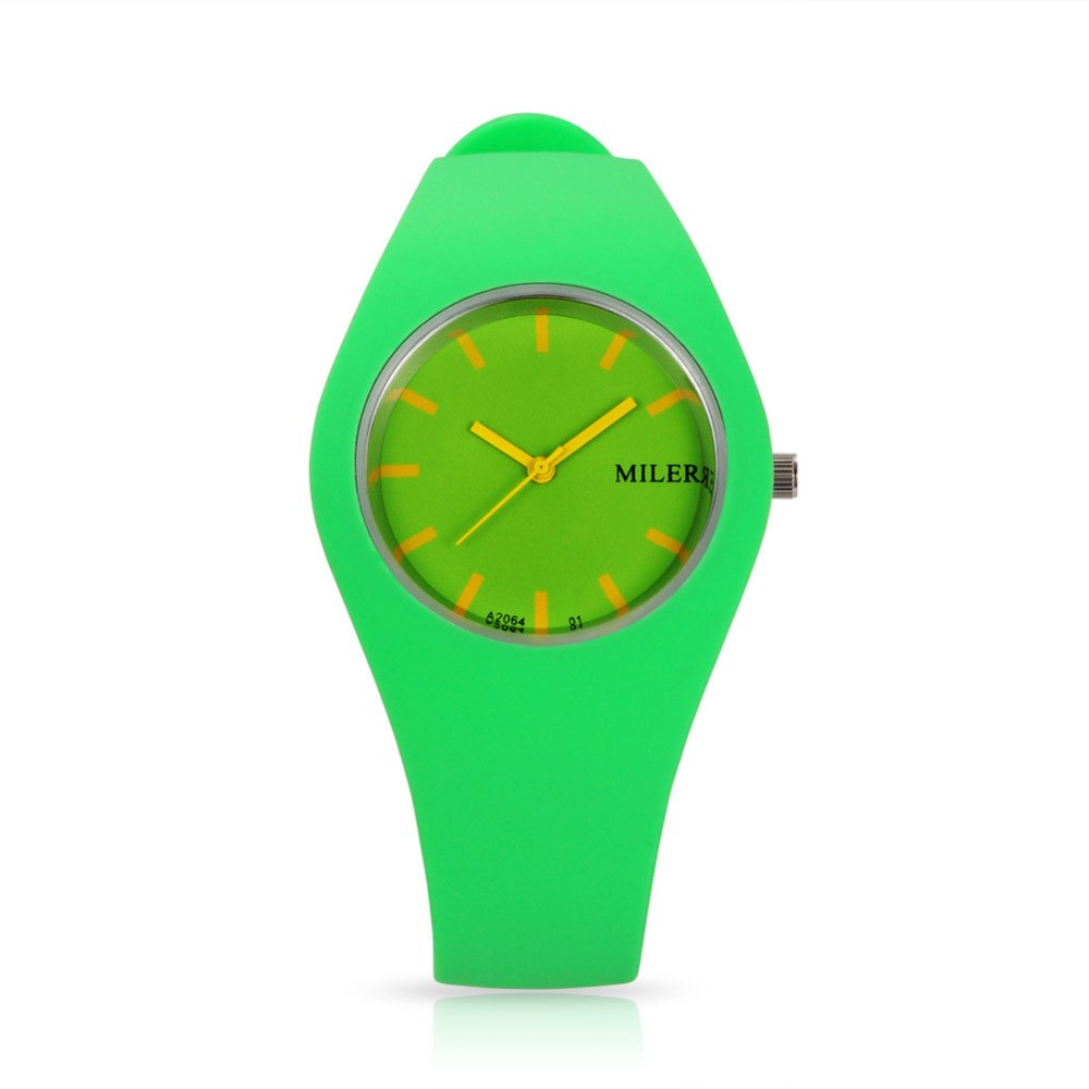 PandaHall Trendy Women's Stainless Steel Silicone Quartz Wrist Watches, Lime, 255x18mm; Watch Head: 32x42x9mm Silicone Green
