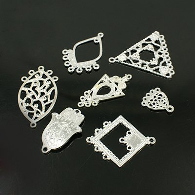 PandaHall Tibetan Style Links, Mixed Shapes, Silver, 21~64x8~62.5x1.5~15mm, Hole: 1~4mm Alloy Mixed Shapes Silver