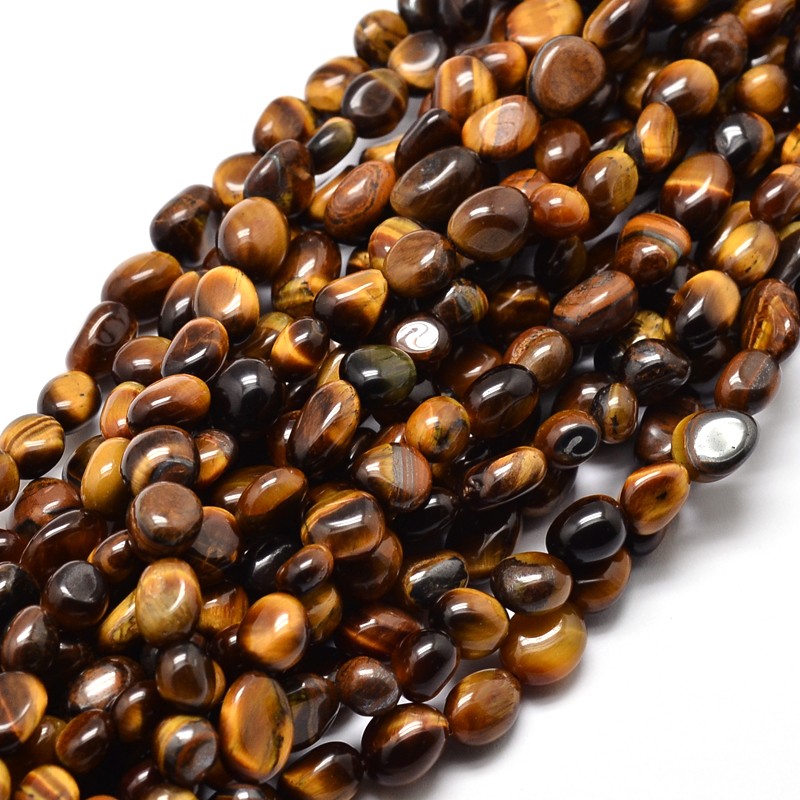 PandaHall Natural Tiger Eye Nuggets Beads Strands, 5~10x6~7x3~7mm, hole: 1mm; about 14.9"~15.7" Tiger Eye Nuggets