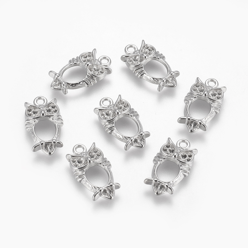 PandaHall Alloy Pendant Enamel Settings, for Halloween, Lead Free and Cadmium Free & Nickel Free, Owl, Platinum Color, Size: about 13mm wide...