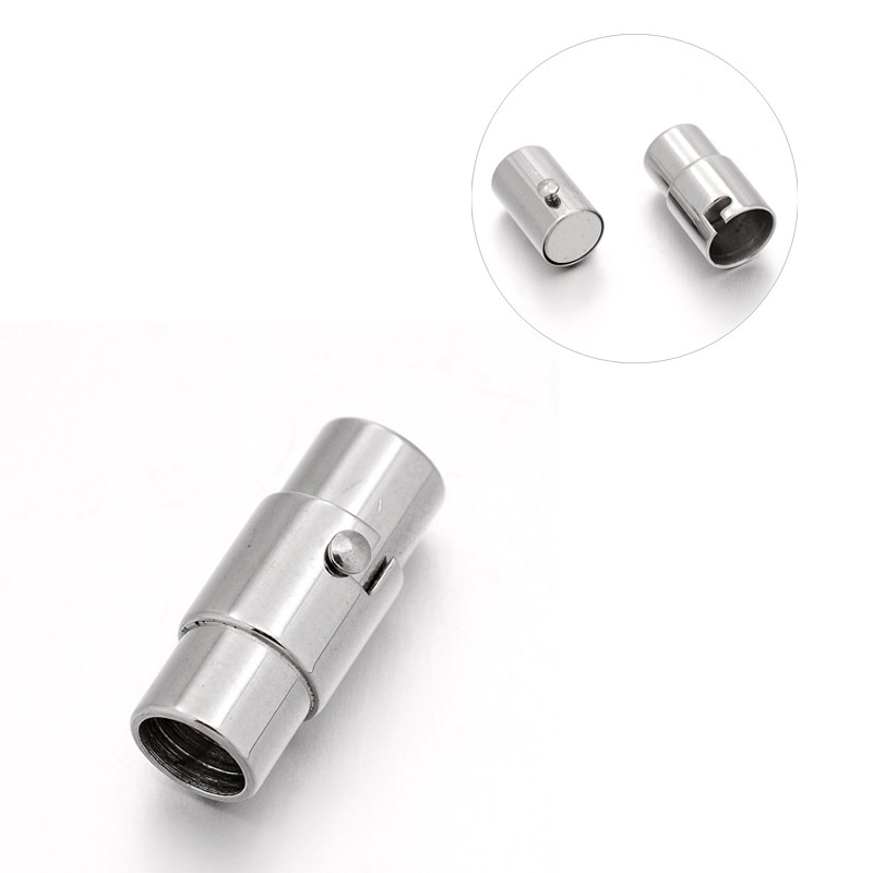 PandaHall 304 Stainless Steel Column Magnetic Swivel Clasps, Stainless Steel Color, 18x7.5mm, Hole: 5mm Stainless Steel Column
