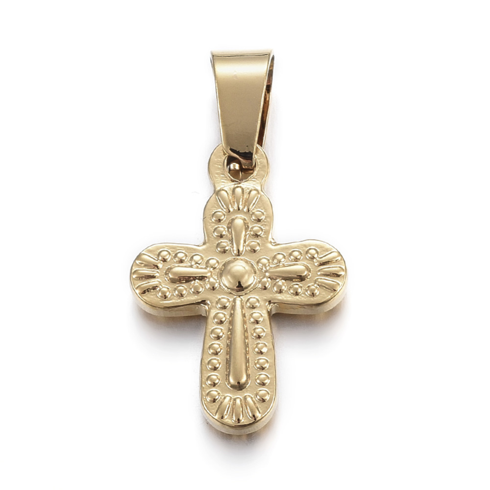 PandaHall 304 Stainless Steel Pendants, Cross, Golden, 19x13x3mm, Hole: 5x7mm Stainless Steel Cross