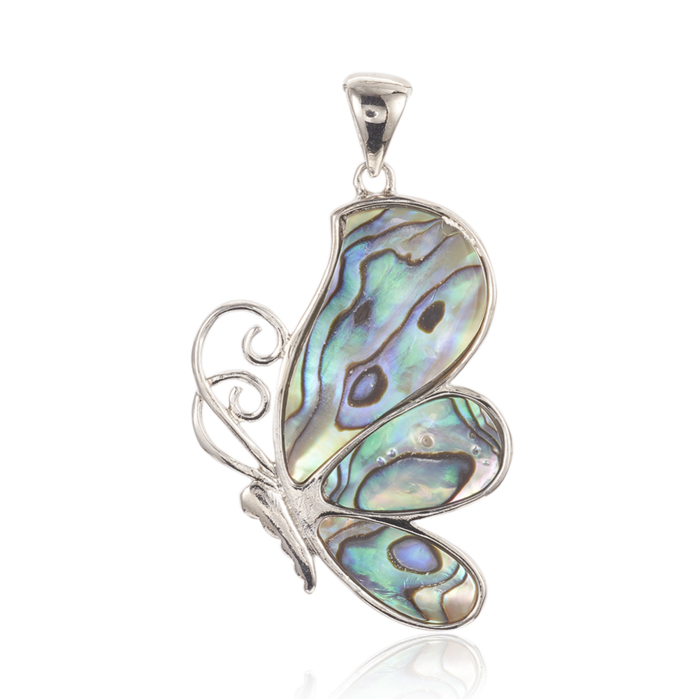 PandaHall Natural Abalone/Paua Shell Pendants, with Brass Findings, Butterfly, 44x30x2.5mm, Hole: 5x7.5mm Paua Shell Butterfly