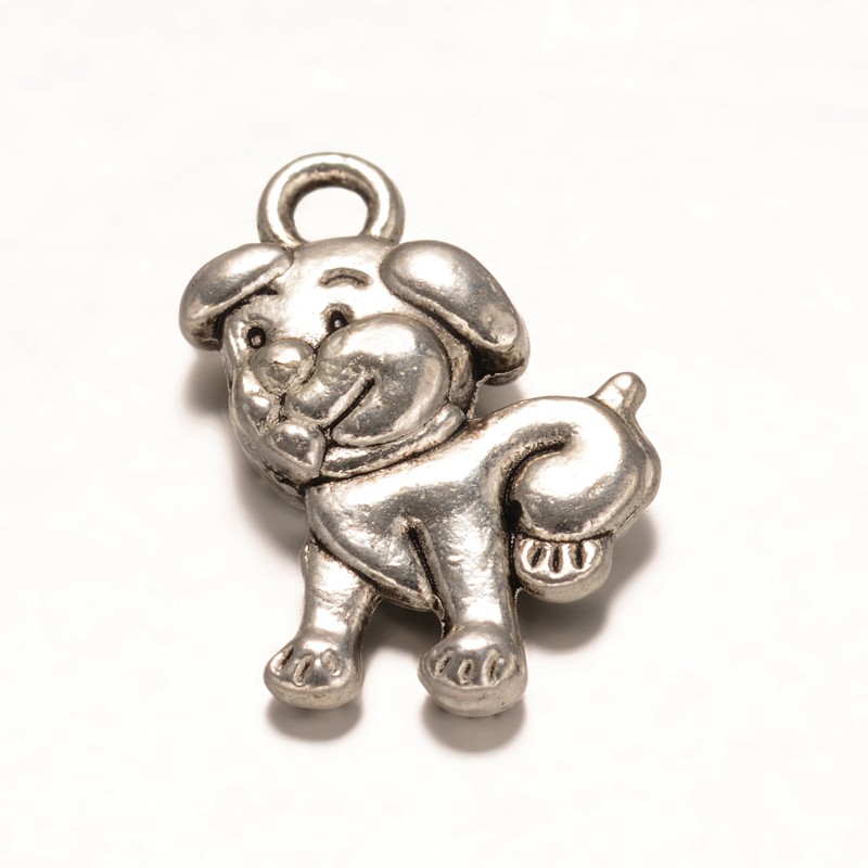 PandaHall Dog Tibetan Style Zinc Alloy Pendants, Cadmium Free & Lead Free, Antique Silver, 17x11x3mm, Hole: 1mm Alloy Dog