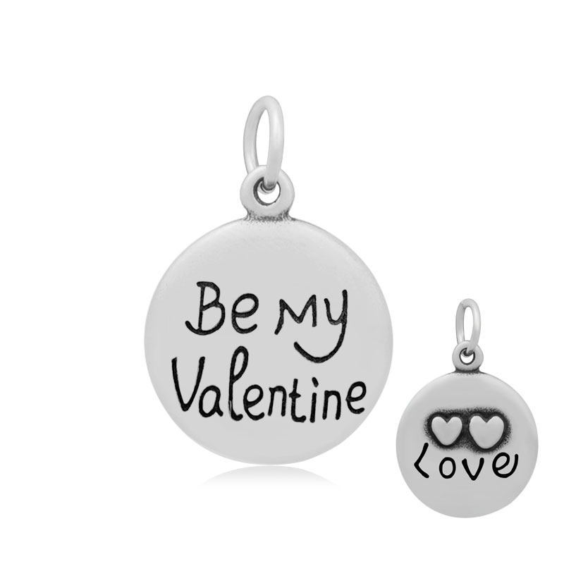 PandaHall Flat Round with Be my valentine 316 Stainless Steel Pendants, Antique Silver, 21x17.5x4mm, Hole: 5mm Stainless Steel Flat Round