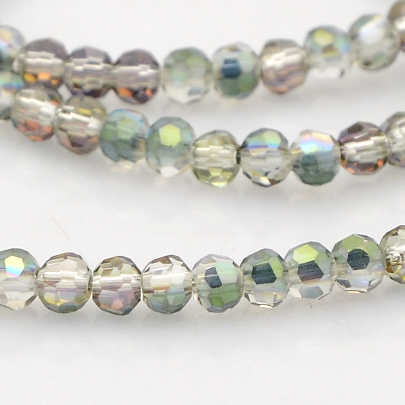 PandaHall Half Rainbow Plated Glass Faceted Round Spacer Beads Strands, Clear, 3mm, Hole: 1mm; about 100pcs/strand, 11.5" Glass Round Clear