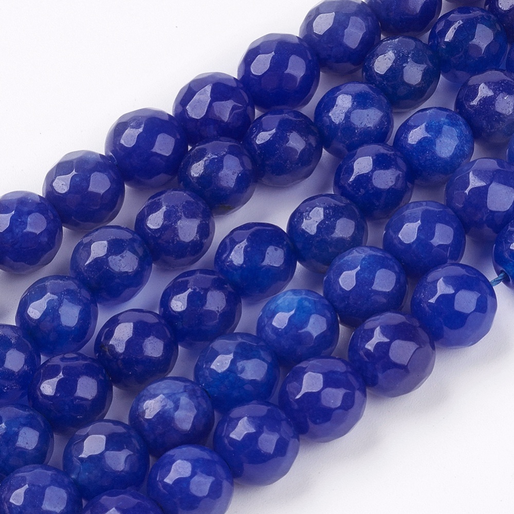 PandaHall Natural Jade Bead Strands, Dyed, Faceted, Round, Blue, 10mm; Hole: 1mm; 38pcs/strand, 14.5" Other Jade Round Blue