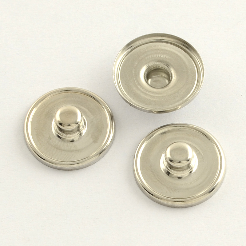PandaHall Brass Snap Buttons, Flat Round, Platinum, 18x6mm; knob: 5mm; Tray: 18mm Brass Flat Round
