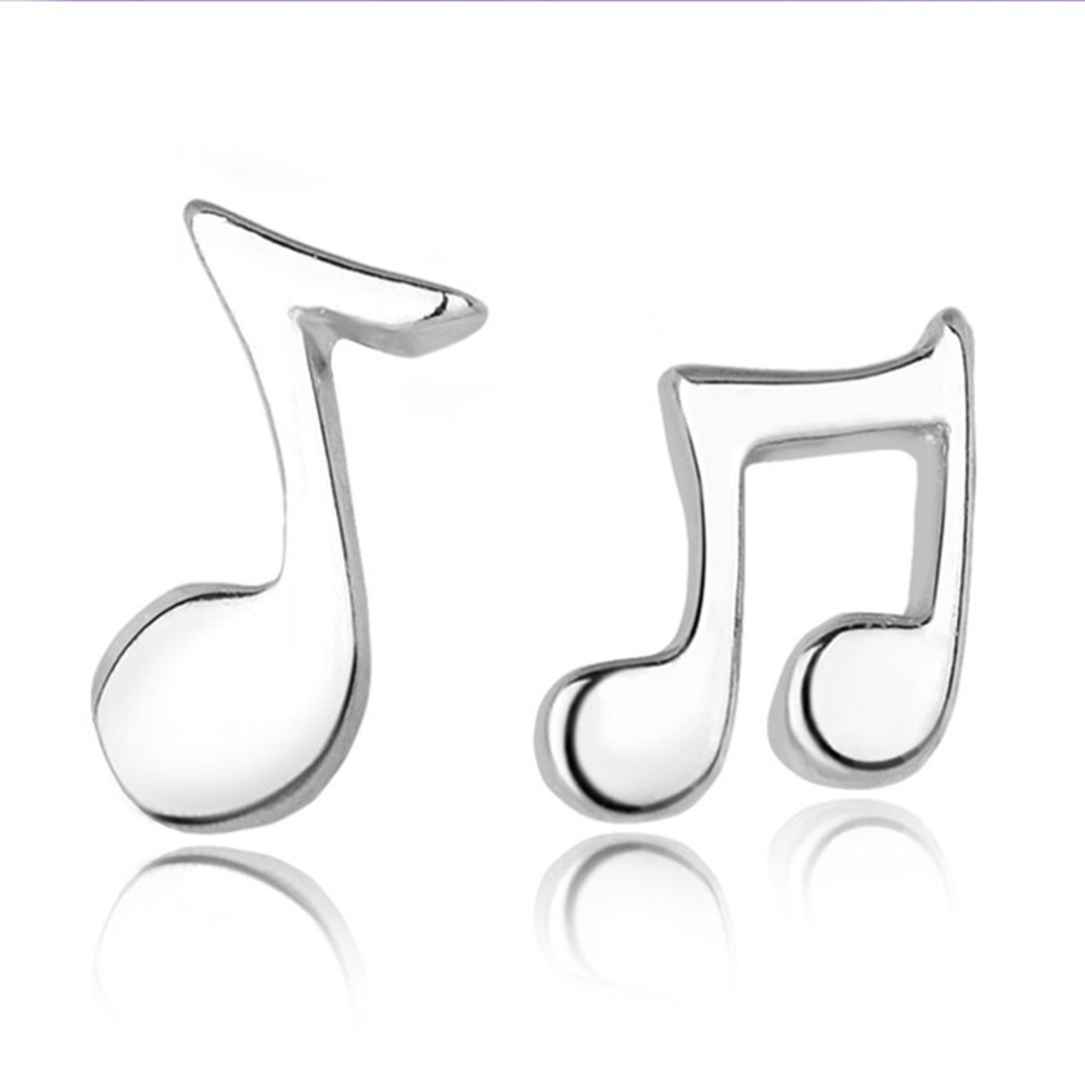 PandaHall Real 18K Platinum Plated Brass Musical Note Stud Earrings, 8.8x5.8mm; 7.4x8mm; 2pcs/set Brass