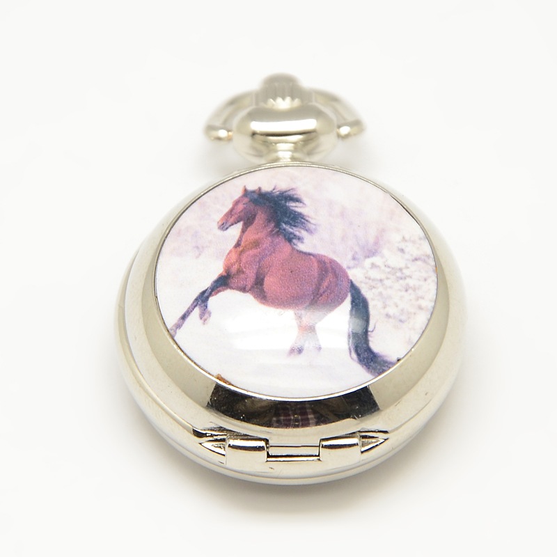 PandaHall Openable Flat Round Alloy Horse Printed Porcelain Quartz Watch Heads for Pocket Watch Necklaces Making, Platinum, 40x29.5x15mm...