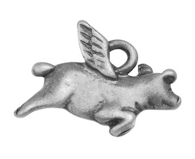 PandaHall Alloy Charms, Nickel Free, Flying Pig, Antique Silver, 15x10x3mm, Hole: 2mm Alloy Pig