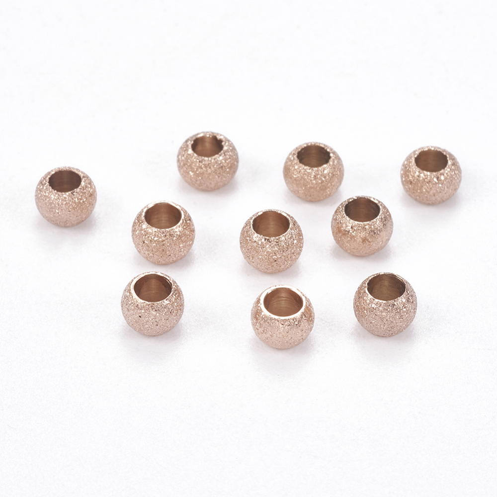 PandaHall 304 Stainless Steel Stardust Beads, Round, Rose Gold, 4x3mm, Hole: 2mm Stainless Steel Round