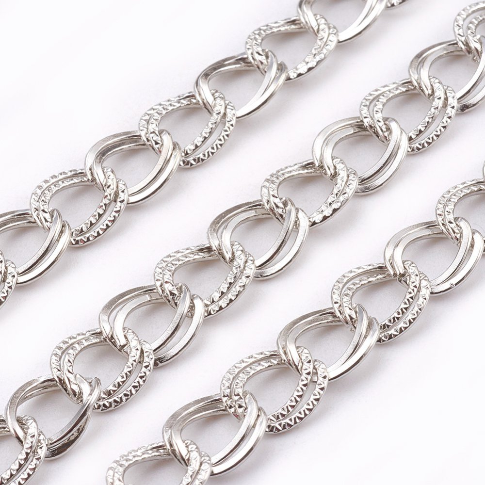 PandaHall Iron Double Link Chains, with Spool, Unwelded, Nickel Free, Platinum Color, Link: about 10mm long, 8.5mm wide, 2mm thick Iron