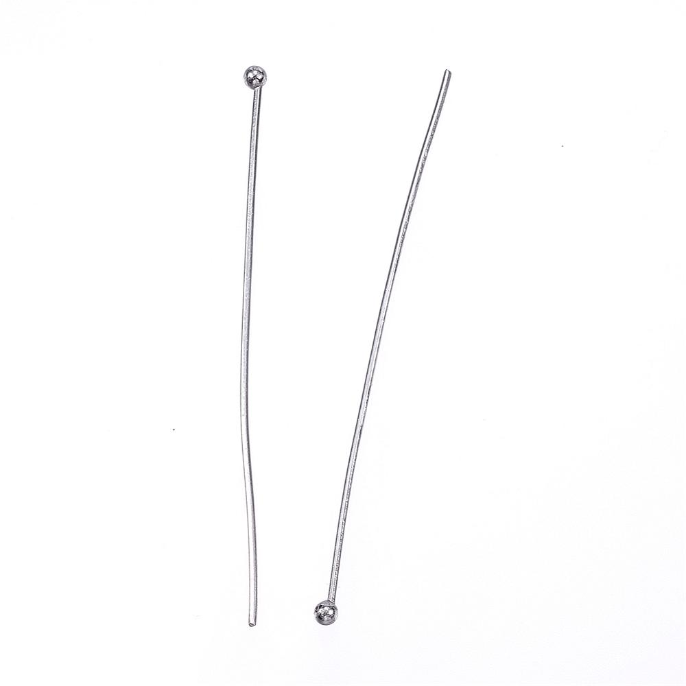 PandaHall 304 Stainless Steel Head pins, Stainless Steel Color, 50mm, Pin: 0.7mm; Head: 2mm Stainless Steel